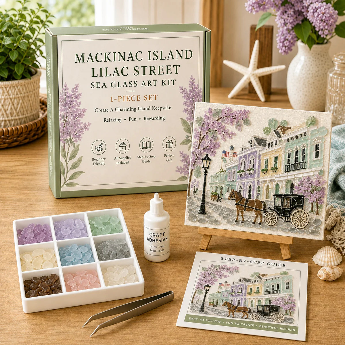 Sea Glass Art Kit Frame Included Pre-Printed Template