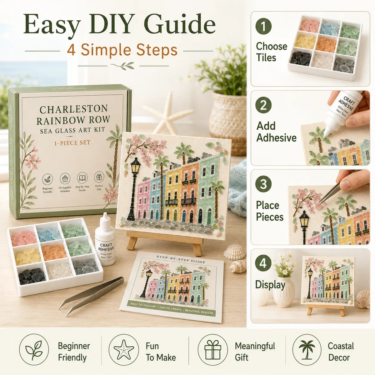 Sea Glass Art Kit Frame Included Pre-Printed Template