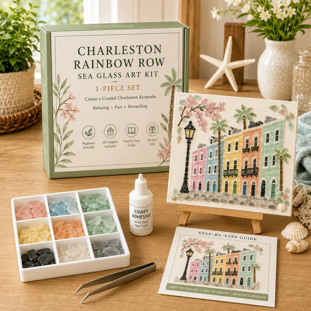 Sea Glass Art Kit Frame Included Pre-Printed Template