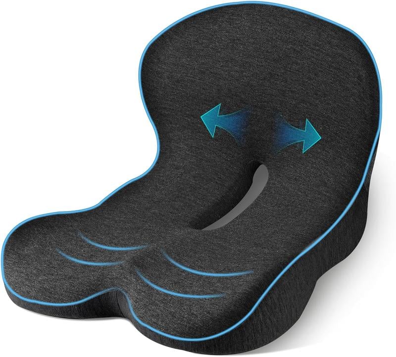 Seat Cushion Ergonomic Cutout Memory Foam Non-Slip Base