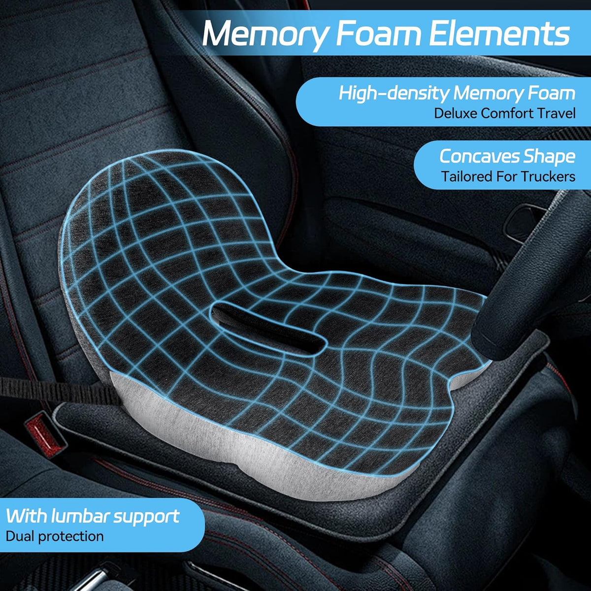Seat Cushion Ergonomic Cutout Memory Foam Non-Slip Base