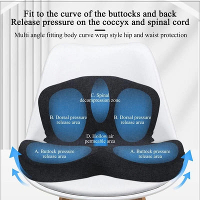 Seat Cushion Ergonomic Cutout Memory Foam Non-Slip Base