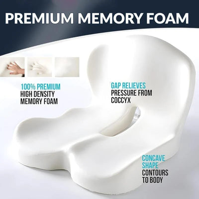 Seat Cushion Ergonomic Cutout Memory Foam Non-Slip Base