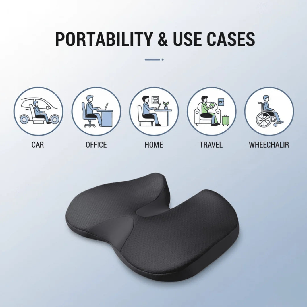 Seat Cushion Memory Foam Breathable Removable Cover Non-Slip Base