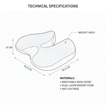 Seat Cushion Memory Foam Breathable Removable Cover Non-Slip Base