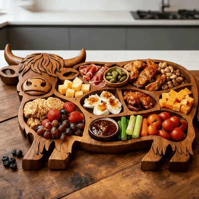 Serving Board Solid Wood Rustic Cow Design