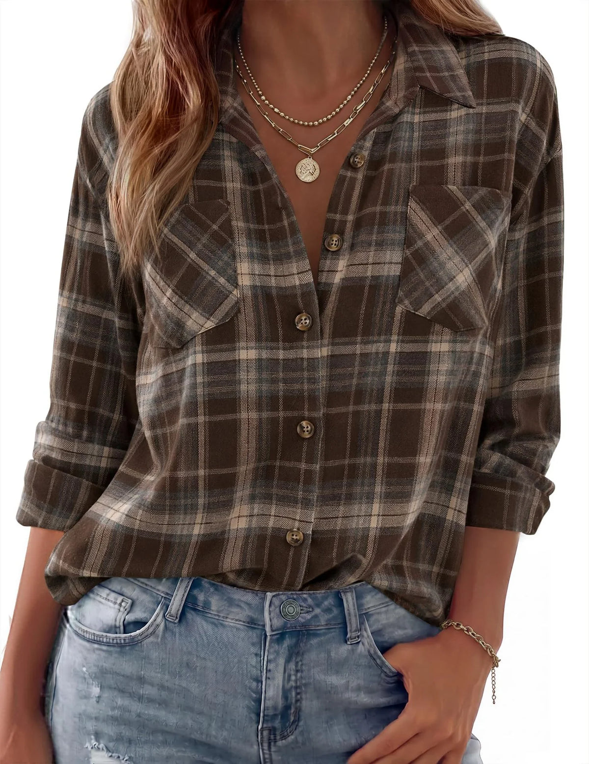 Shirt Jacket Soft Flannel Oversized Plaid Chest Pockets