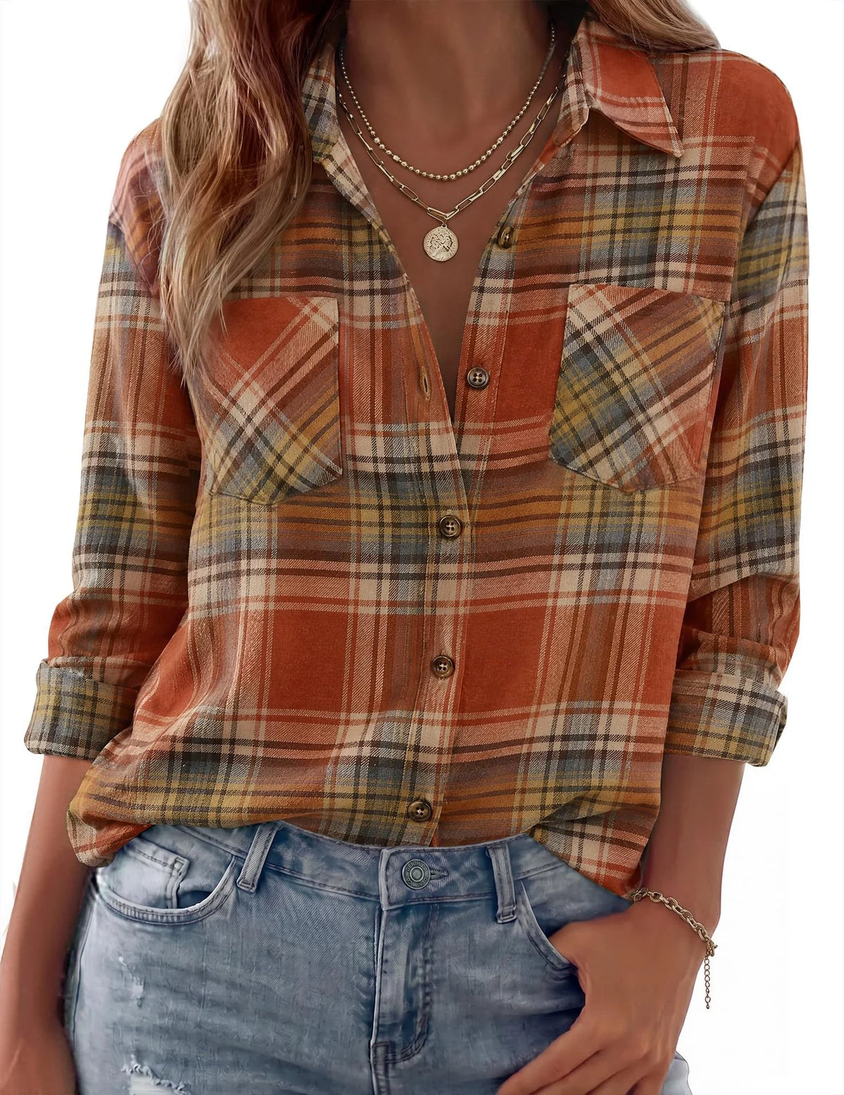 Shirt Jacket Soft Flannel Oversized Plaid Chest Pockets