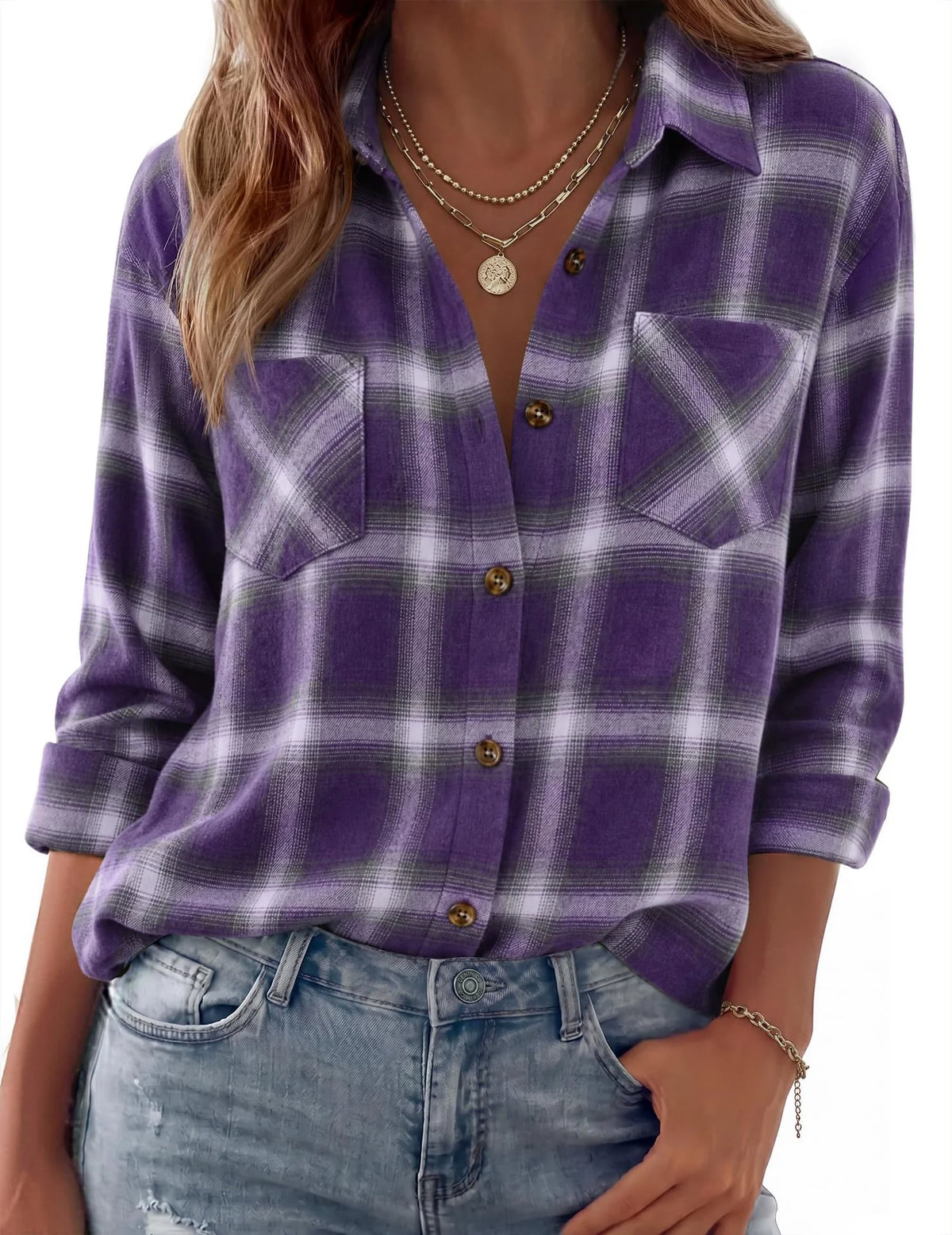 Shirt Jacket Soft Flannel Oversized Plaid Chest Pockets