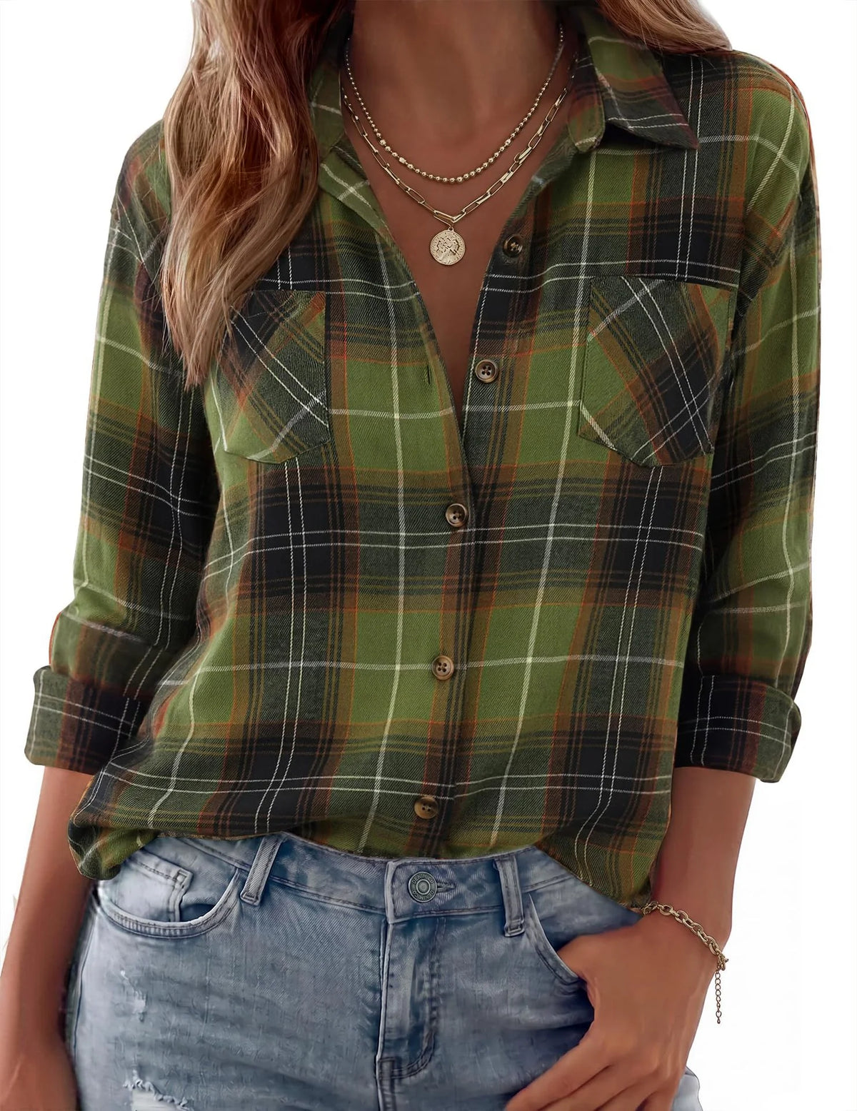 Shirt Jacket Soft Flannel Oversized Plaid Chest Pockets
