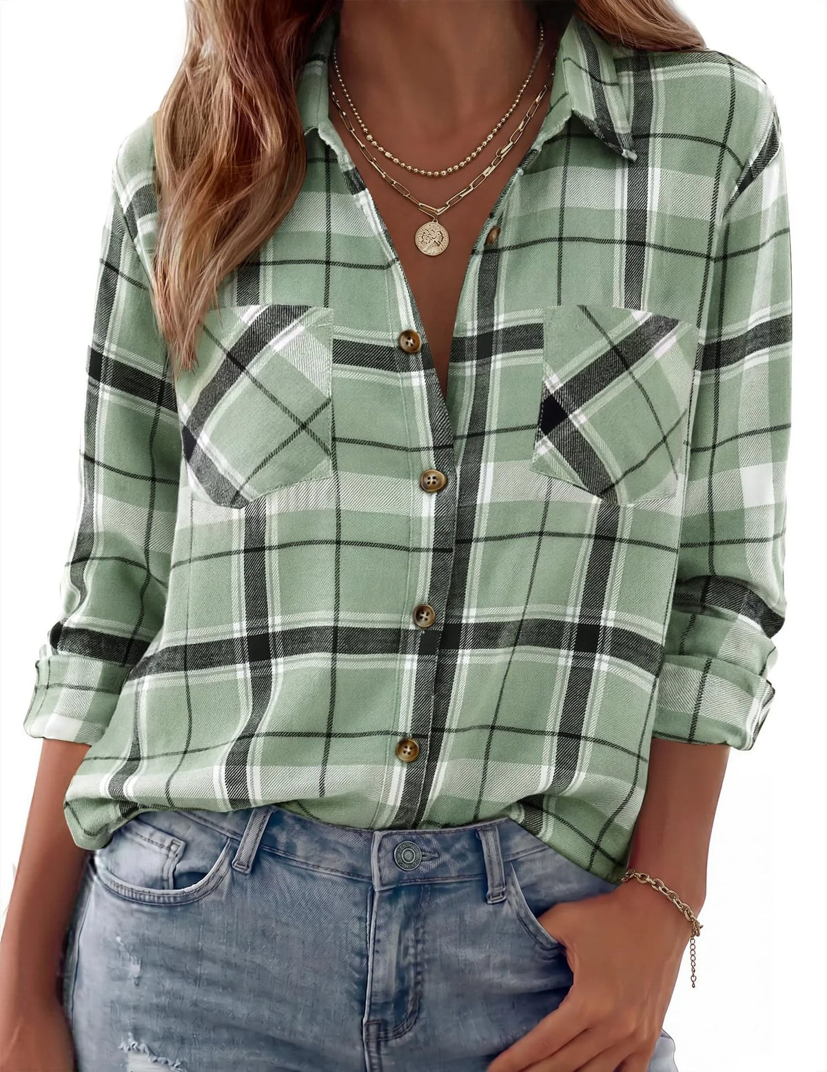 Shirt Jacket Soft Flannel Oversized Plaid Chest Pockets