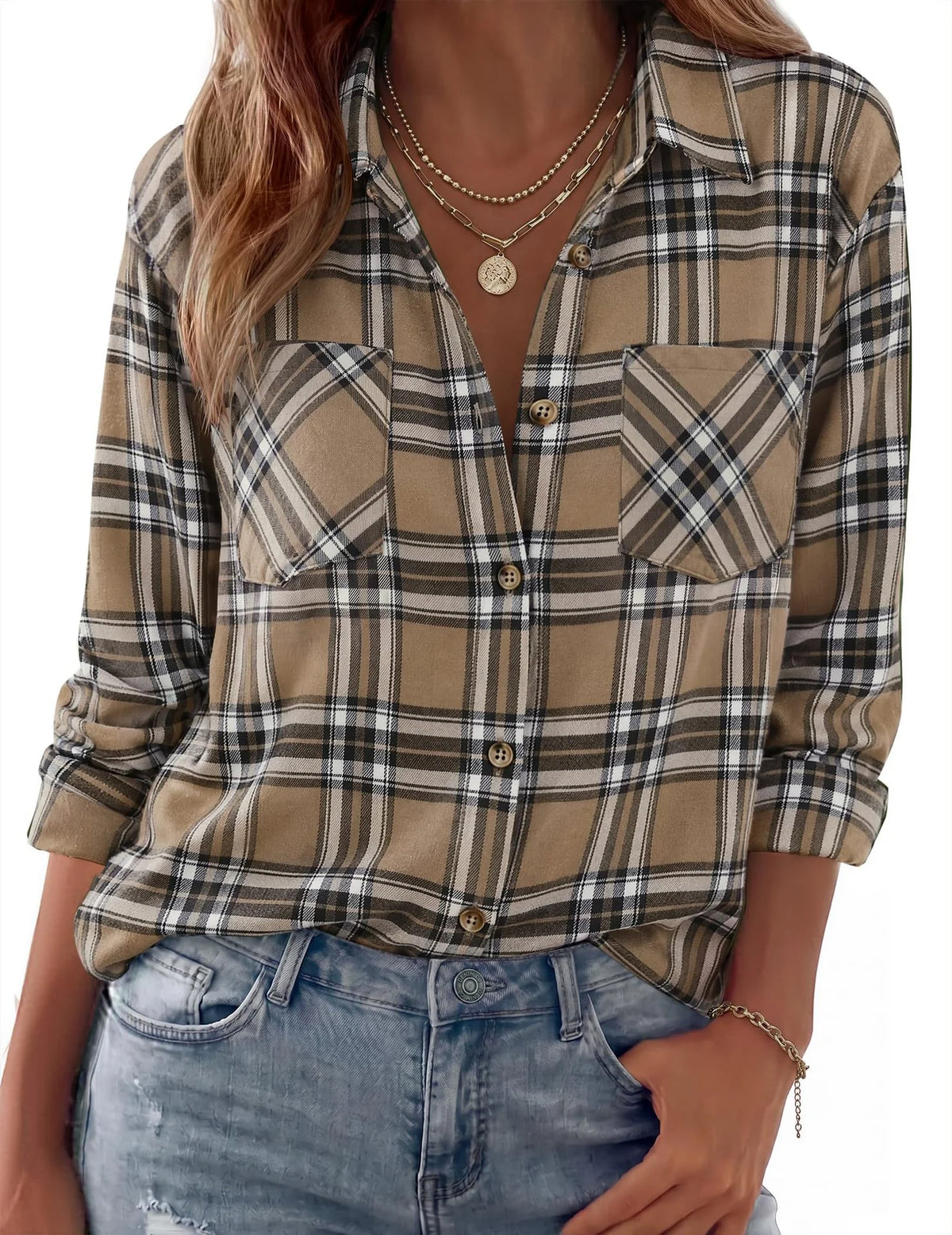 Shirt Jacket Soft Flannel Oversized Plaid Chest Pockets