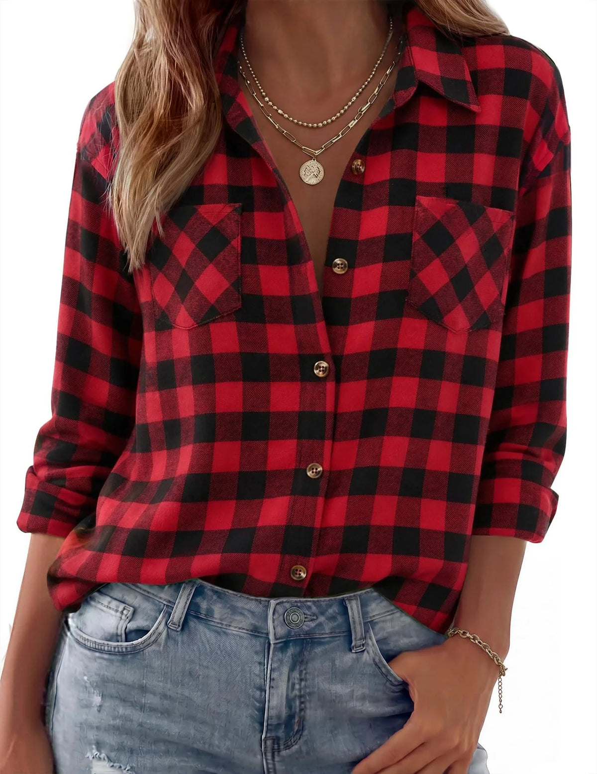 Shirt Jacket Soft Flannel Oversized Plaid Chest Pockets