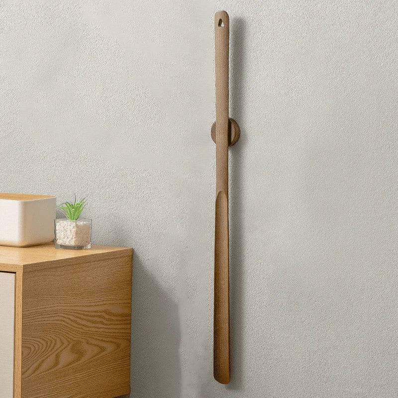 Shoe Horn Long Handle Solid Wood Magnetic Wall Mount