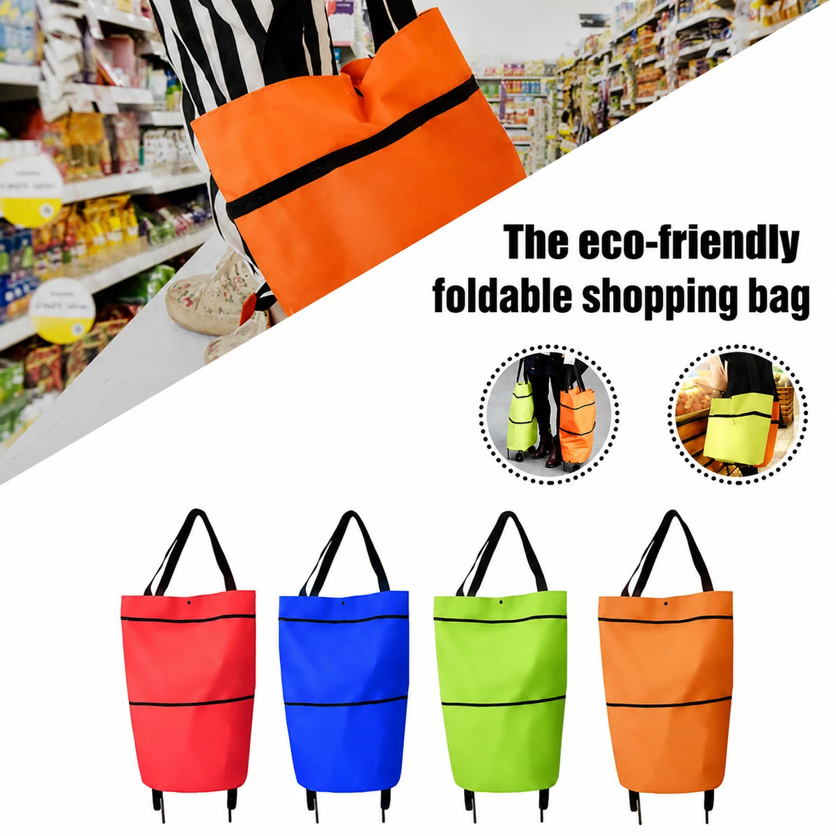 Shopping Bag Foldable 2-In-1 Tote & Rolling Trolley