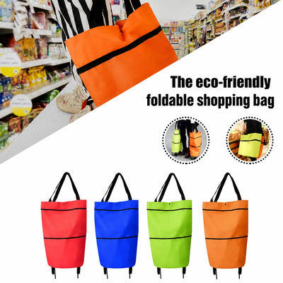 Shopping Bag Foldable 2-In-1 Tote & Rolling Trolley