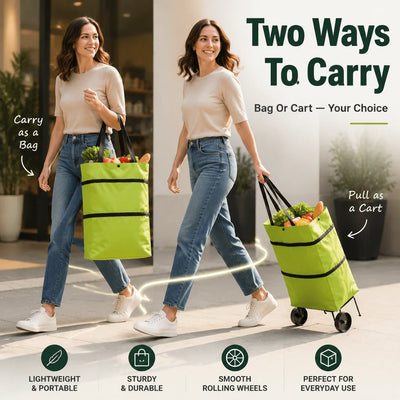 Shopping Bag Foldable 2-In-1 Tote & Rolling Trolley