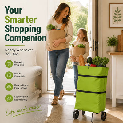 Shopping Bag Foldable 2-In-1 Tote & Rolling Trolley