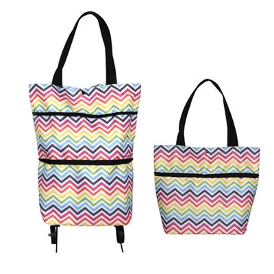 Shopping Bag Foldable 2-In-1 Tote & Rolling Trolley