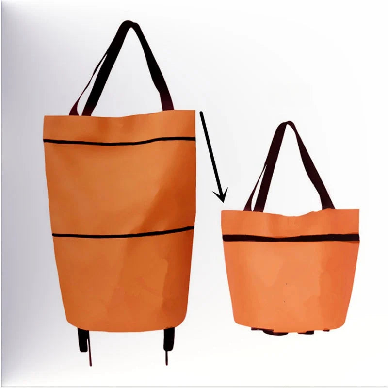 Shopping Bag Foldable 2-In-1 Tote & Rolling Trolley