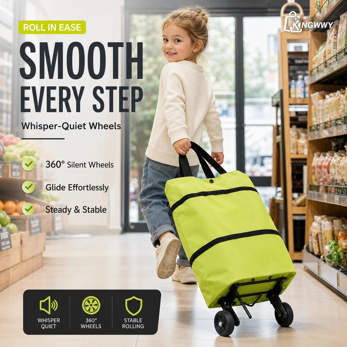 Shopping Bag Foldable 2-In-1 Tote & Rolling Trolley