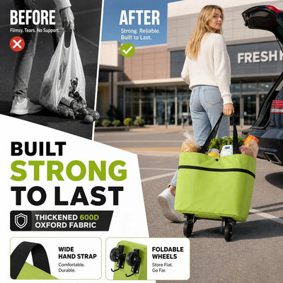 Shopping Bag Foldable 2-In-1 Tote & Rolling Trolley