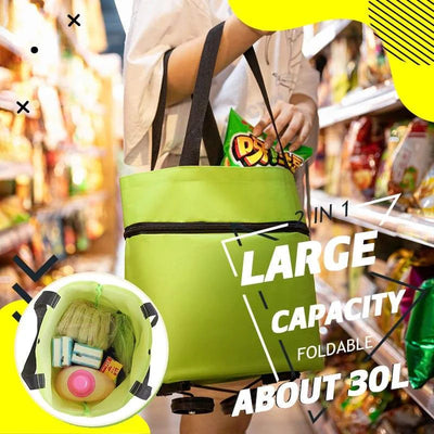 Shopping Bag Foldable 2-In-1 Tote & Rolling Trolley