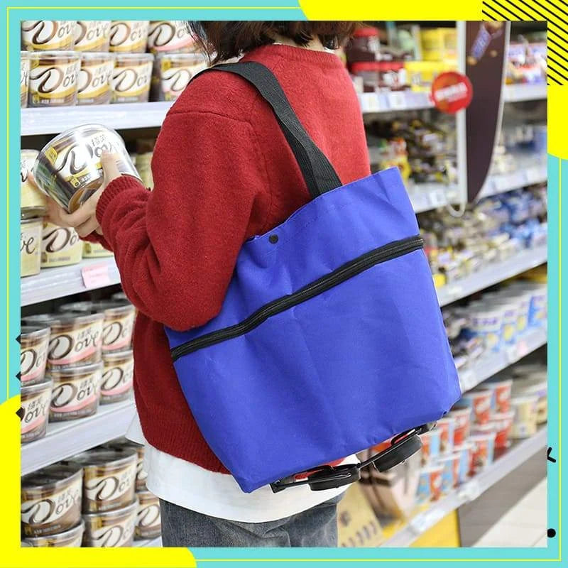 Shopping Bag Foldable 2-In-1 Tote & Rolling Trolley