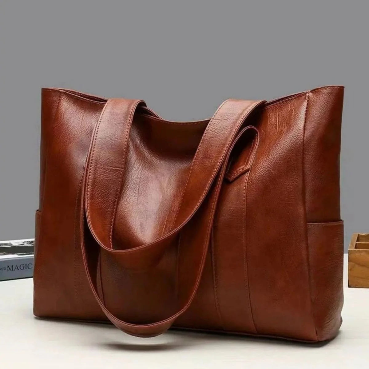 Shoulder Bag PU Leather Vintage Style Zipper Closure Spacious Interior