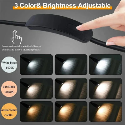 Shoulder Reading Light Dual Bendable Arms Adjustable Brightness Rechargeable