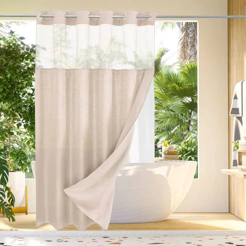 Shower Curtain Hookless Waffle Texture Integrated Liner