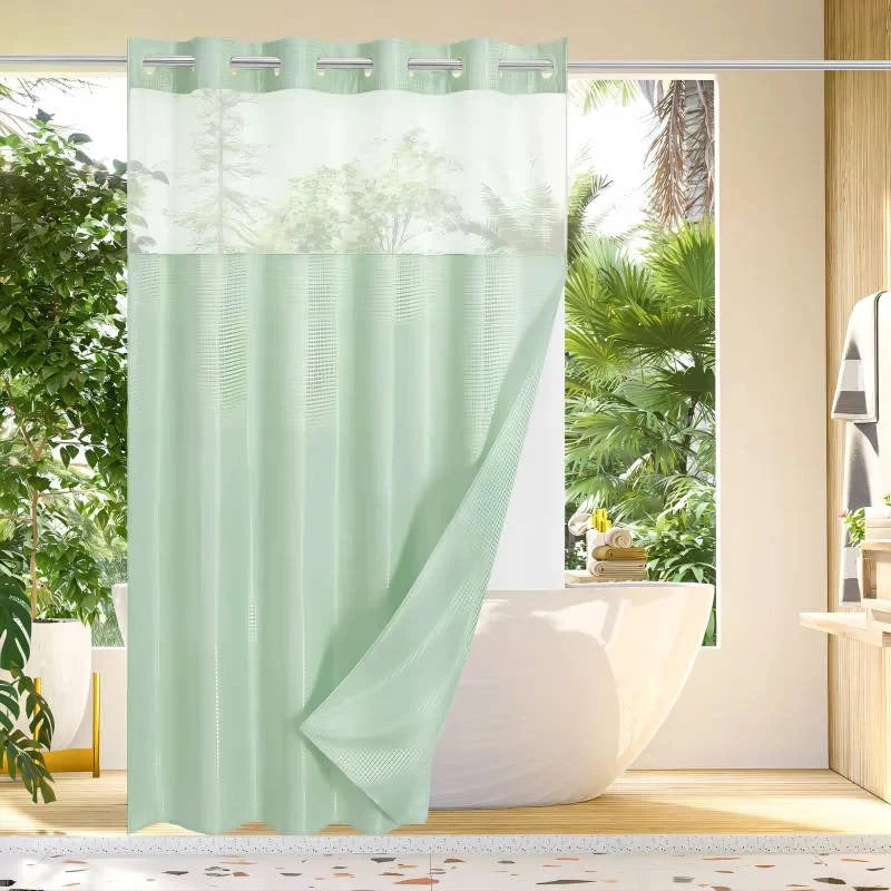 Shower Curtain Hookless Waffle Texture Integrated Liner