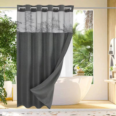 Shower Curtain Hookless Waffle Texture Integrated Liner