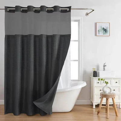 Shower Curtain Hookless Waffle Texture Integrated Liner