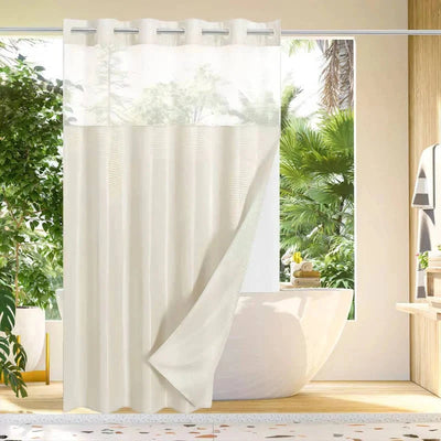 Shower Curtain Hookless Waffle Texture Integrated Liner