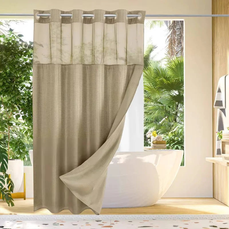 Shower Curtain Hookless Waffle Texture Integrated Liner