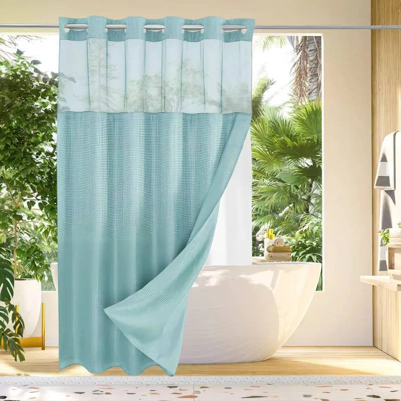 Shower Curtain Hookless Waffle Texture Integrated Liner