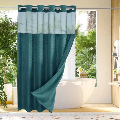 Shower Curtain Hookless Waffle Texture Integrated Liner