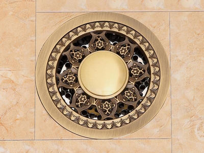 Shower Drain Brass Antique Finish Odor-Reducing 4 Inch