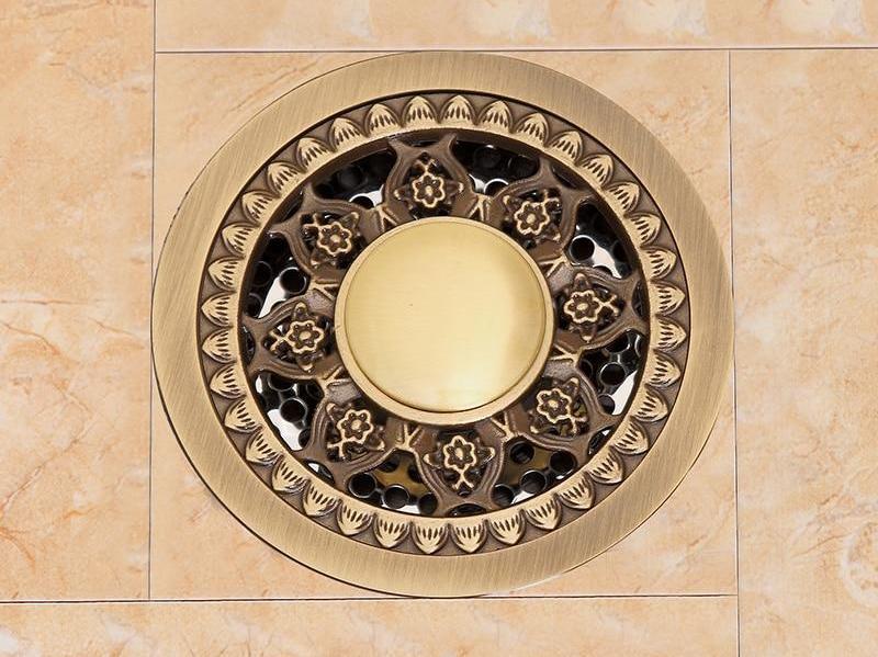 Shower Drain Brass Antique Finish Odor-Reducing 4 Inch