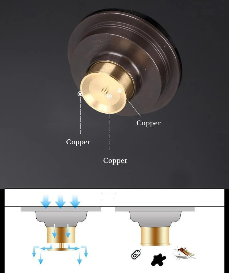 Shower Drain Brass Antique Finish Odor-Reducing 4 Inch