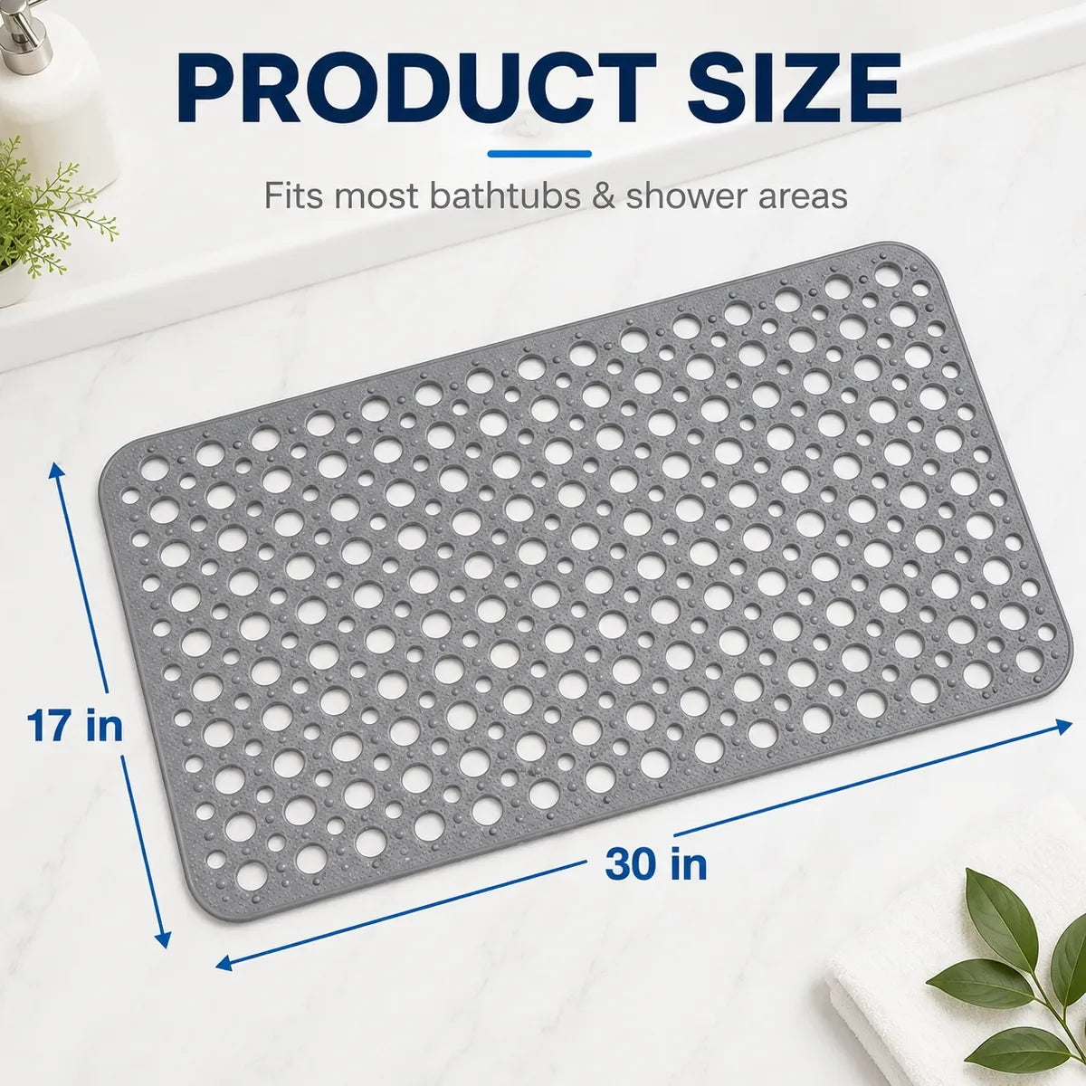 Shower Safety Mat Non-Slip Suction Cups Drainage Holes