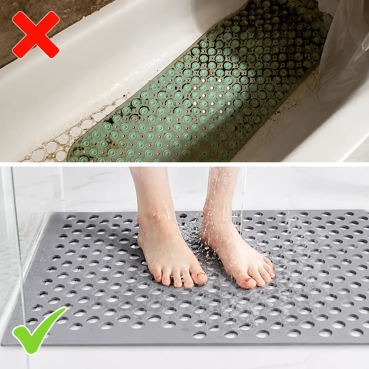 Shower Safety Mat Non-Slip Suction Cups Drainage Holes