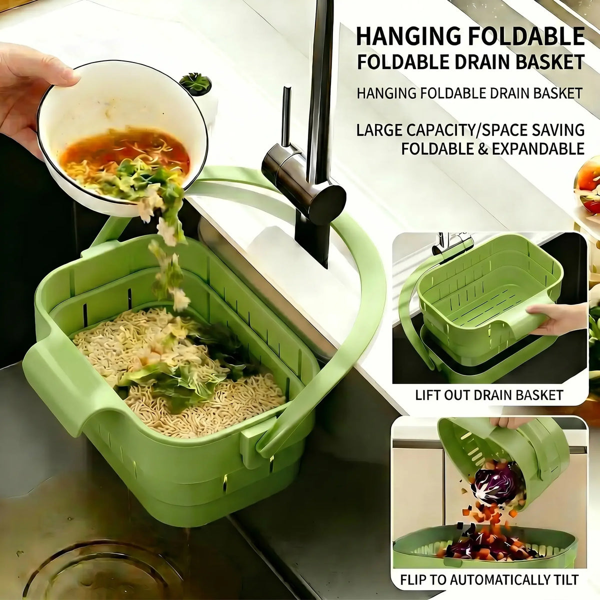 Sink Draining Basket Foldable Tool-Free Installation