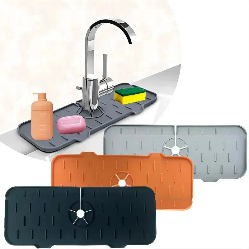 Sink Splash Guard Food-Grade Silicone Drainage Channels Raised Edge Storage