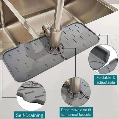 Sink Splash Guard Food-Grade Silicone Drainage Channels Raised Edge Storage