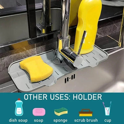 Sink Splash Guard Food-Grade Silicone Drainage Channels Raised Edge Storage