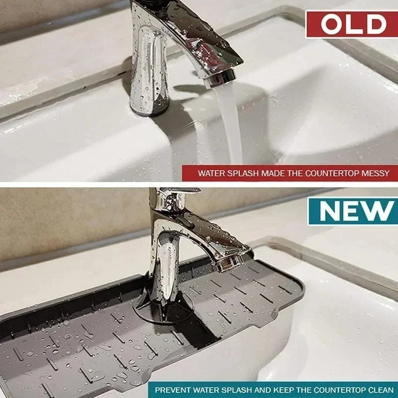 Sink Splash Guard Food-Grade Silicone Drainage Channels Raised Edge Storage