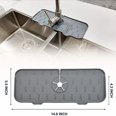 Sink Splash Guard Food-Grade Silicone Drainage Channels Raised Edge Storage