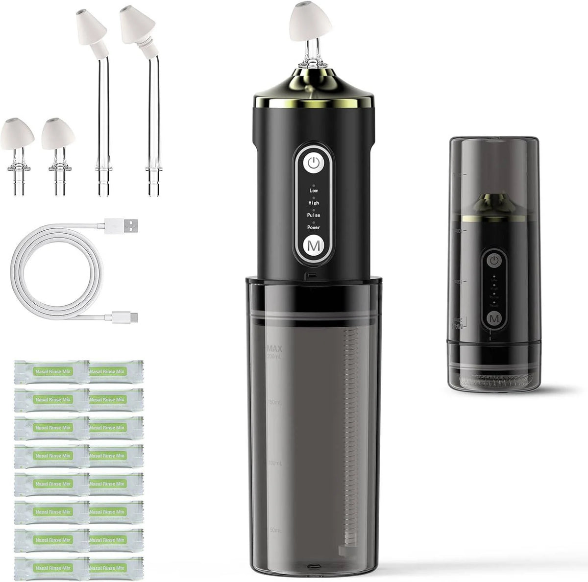 Sinus Rinse Device Rechargeable Adjustable Pressure 360 Degree Nozzle